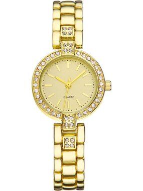 Womens Gold Analog Quartz Relogio Feminino Waterproof Bracelet Round Wrist Watch
